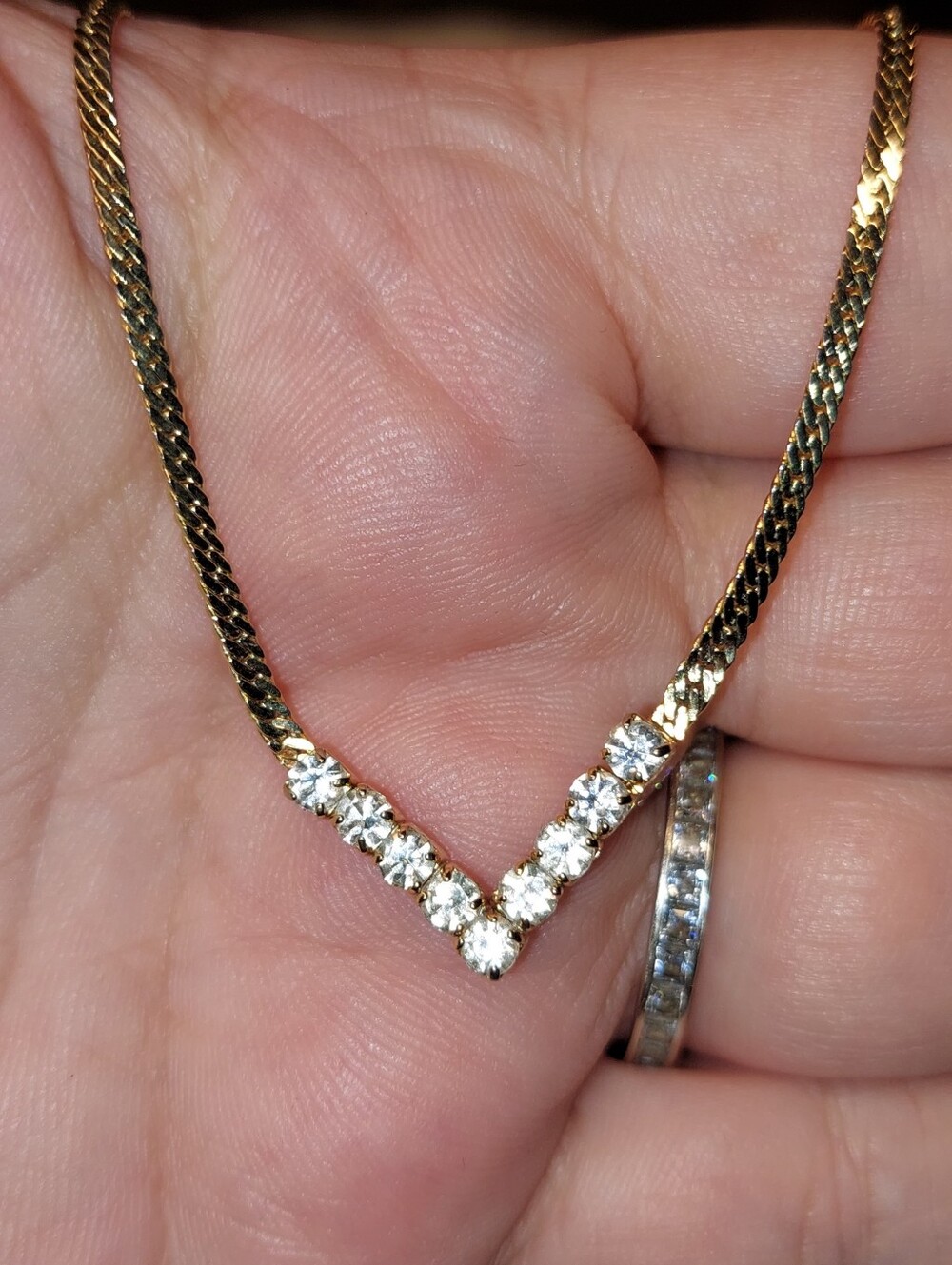 Goldtone V-Shape Cubic Zirconia Necklace - Women Jewelry